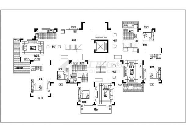 西安市莲湖区某小区高层住宅楼全套平面设计CAD图纸（1梯3户）-图二