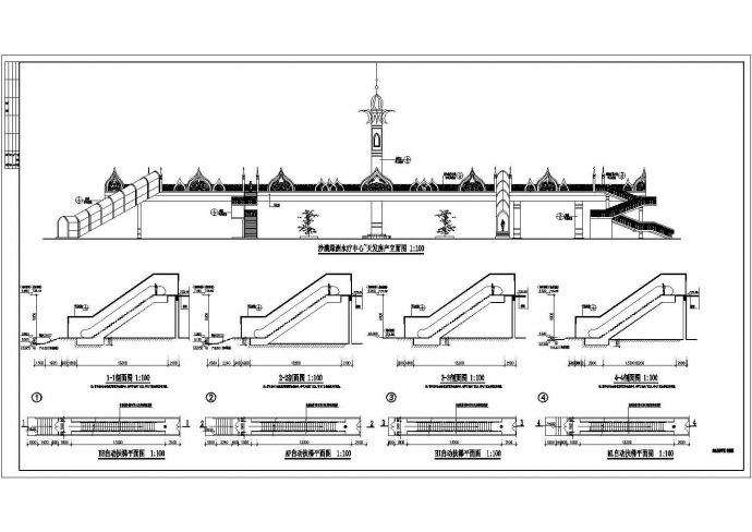 某地一字型人行天桥建筑设计CAD施工图_图1