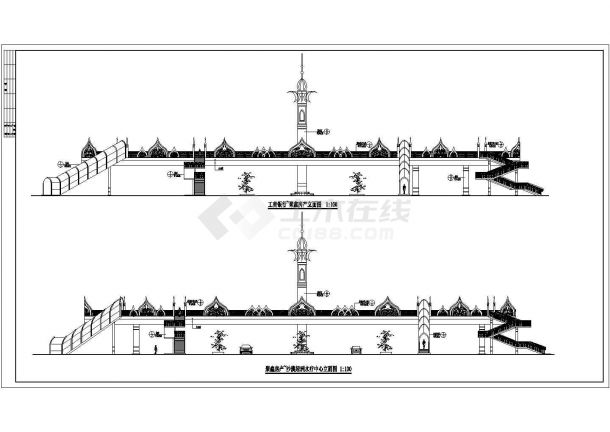 某地一字型人行天桥建筑设计CAD施工图-图二
