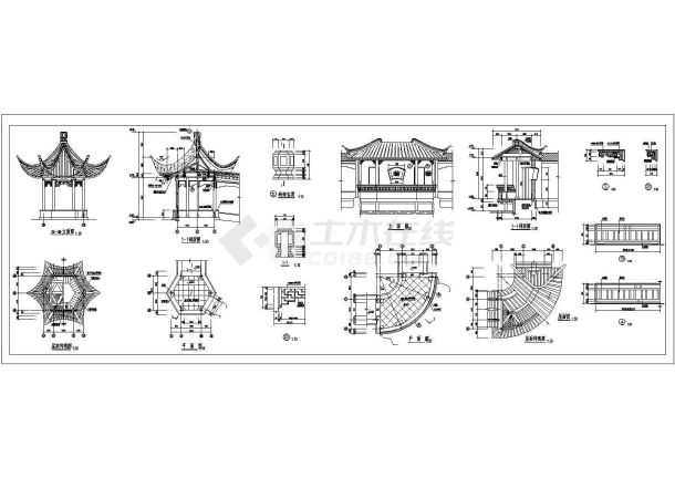 某苏式亭阁CAD完整全套设计大样及详图-图一