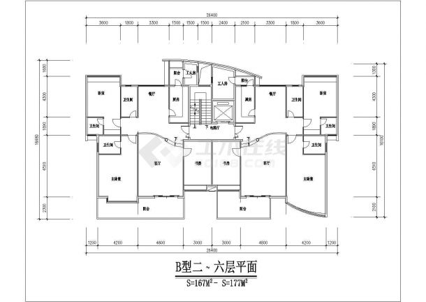 北京市顺义区春秀苑小区7层砖混结构住宅楼平面设计CAD图纸-图二