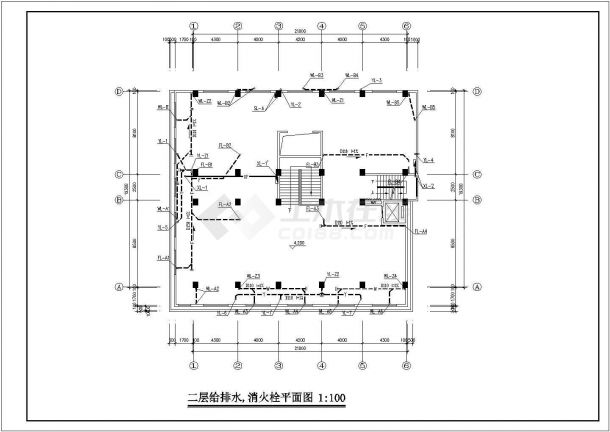 某8层单身公寓楼给排水设计cad全套施工图（含设计说明，14图）-图一