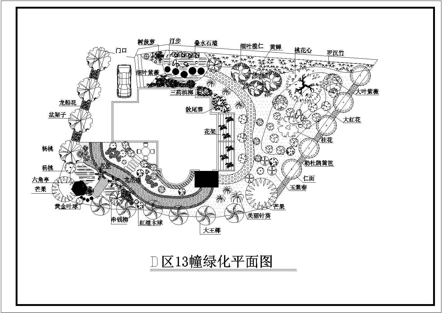 某凤凰台别墅绿化CAD设计构造节点平面图