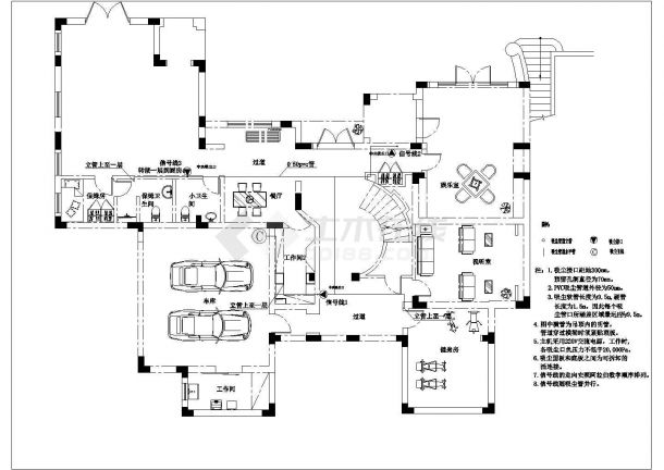 某地区三层独立大别墅CAD水电图-图一