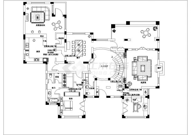 某地区三层独立大别墅CAD水电图-图二