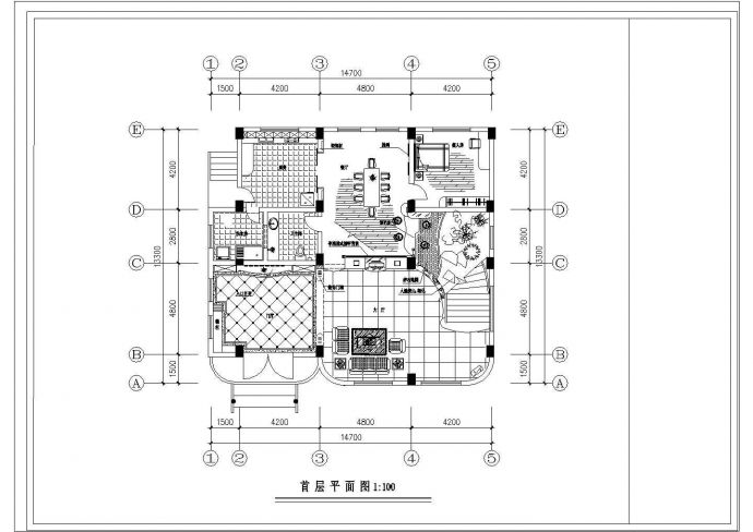 四层别墅装修施工平面方案cad图，共七张_图1