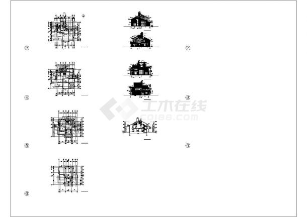 扬州小别墅CAD图纸，共三层-图一