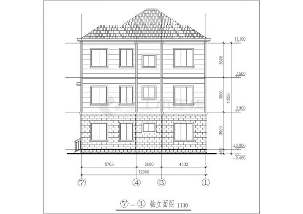 3层：长12.9米 宽12.4米 农村住宅建筑设计图【平立】-图一