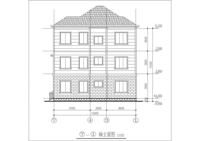 3层：长12.9米 宽12.4米 农村住宅建筑设计图【平立】_图1