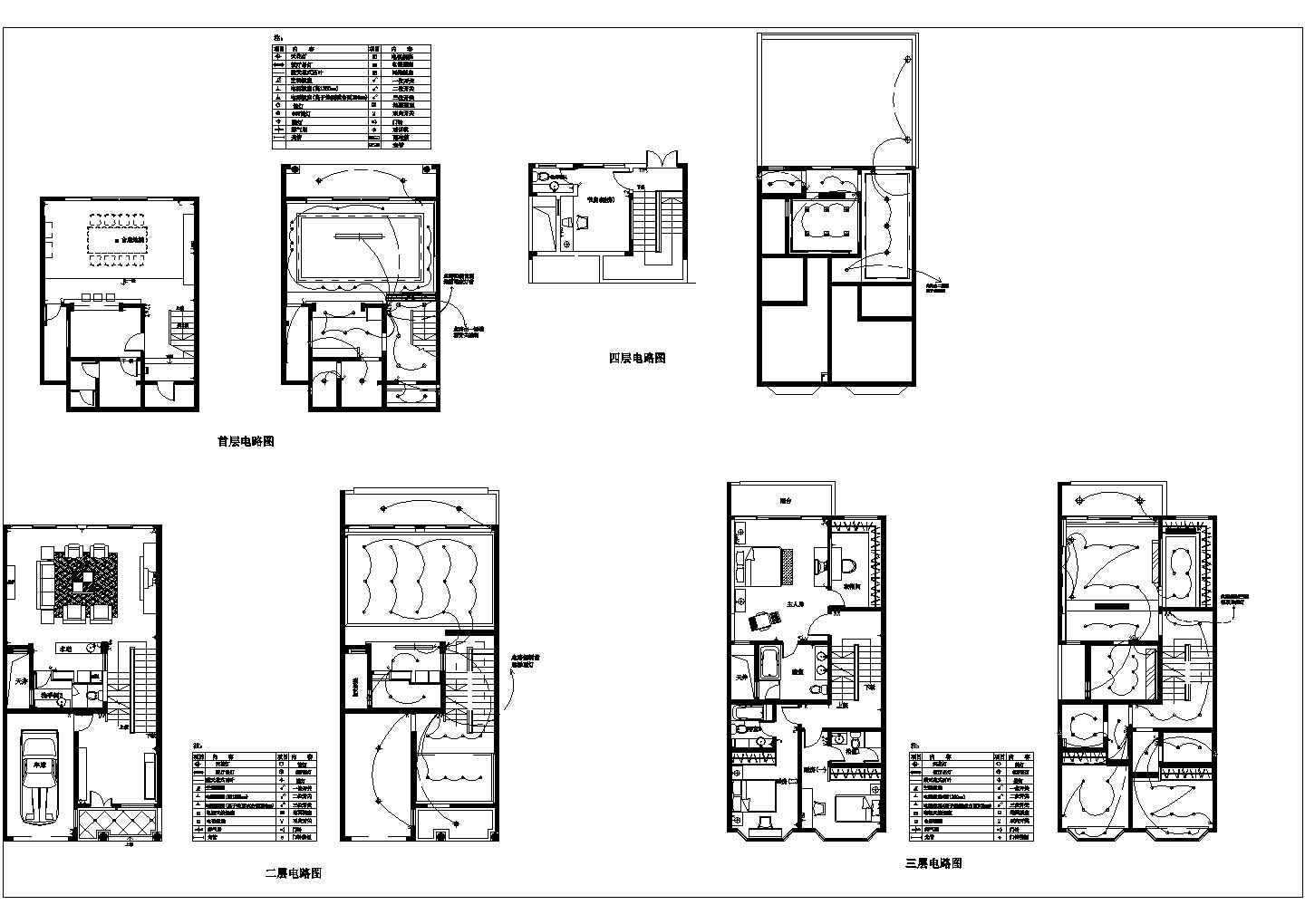 某地区现代小型别墅建筑装修设计施工CAD图纸