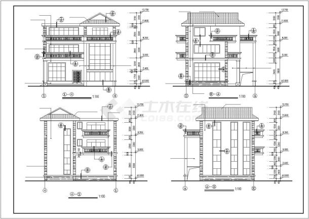 某地区新村别墅建筑设计施工CAD图纸-图二