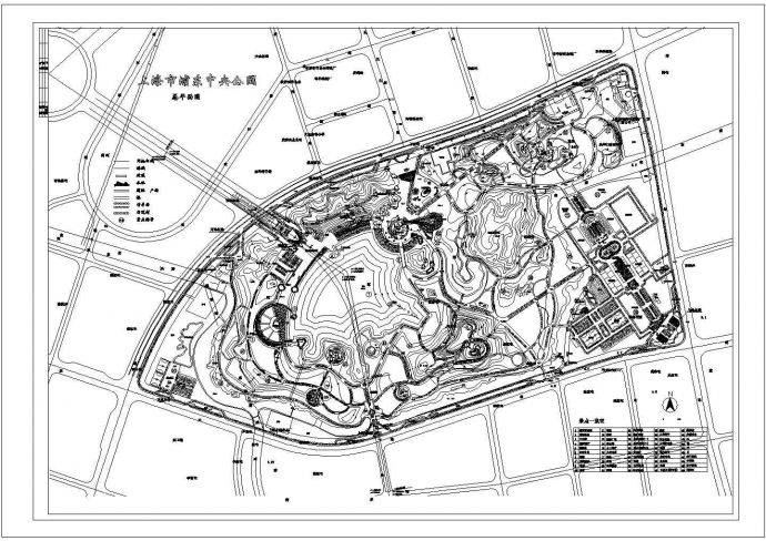 某中央公园规划CAD详细园林施工构造总平面图_图1