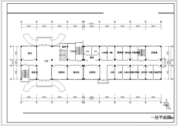 五层精神病院门诊楼建筑施工cad图，共七张_图1