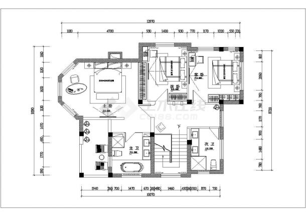 某二层度假别墅室内装修设计CAD详细完整图-图一