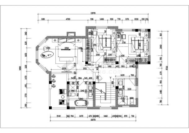 某二层度假别墅室内装修设计CAD详细完整图-图二