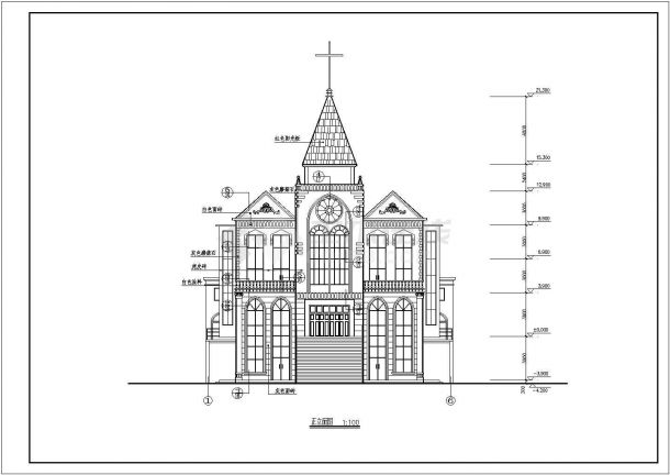 某基督教会全套建筑CAD设计完整详细平立面图-图二