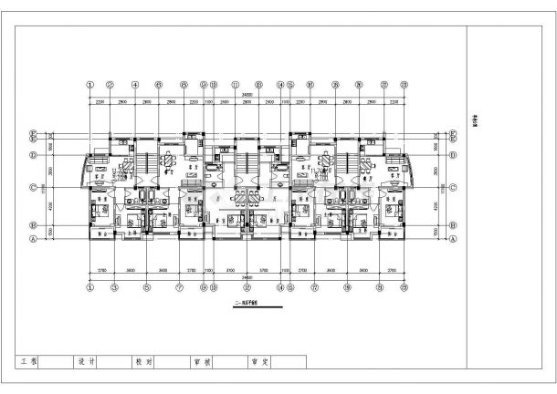长34.8米宽11.7米五层单身公寓楼3单元每单元2户对称户型设计图-图一