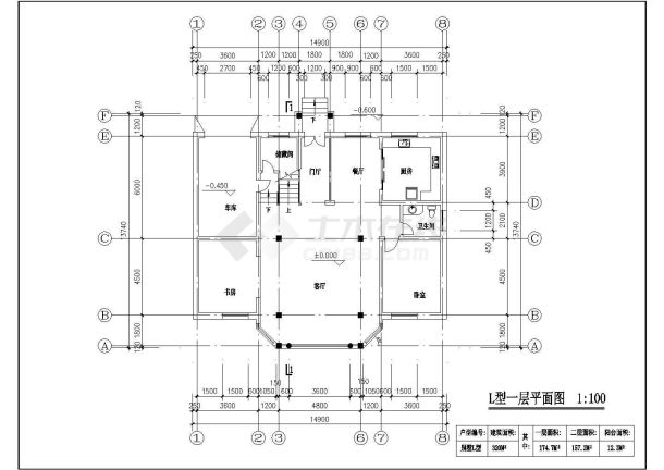 创业农庄L型别墅(CAD)设计建筑施工平面图-图一