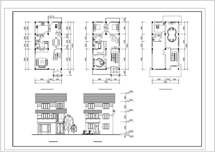 350平方米3层农村住宅建筑设计施工cad图纸，共五张_图1