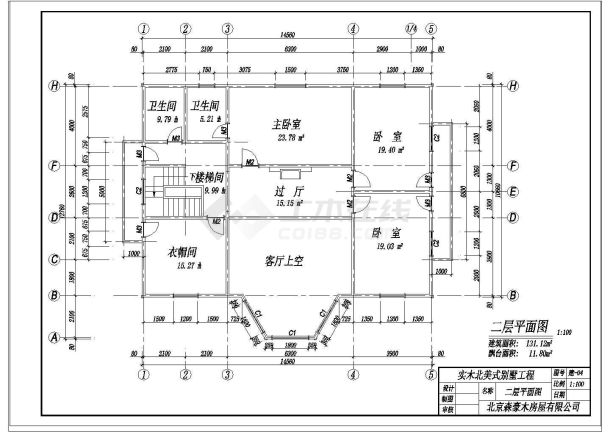 实木材质北美式结构别墅建筑设计cad施工图-图一