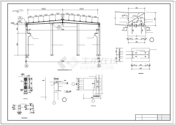 厂房设计_66x18m 18m跨带吊车厂房钢结构图纸cad结施全图-图一