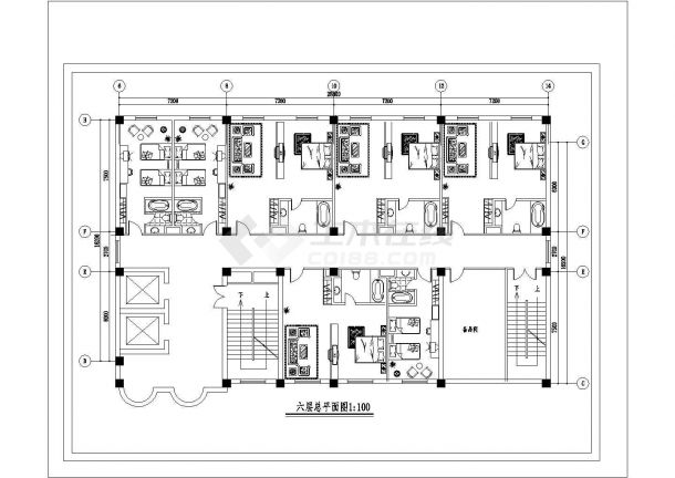 某酒店平面布局CAD方案-无立面造型非常标准cad图纸设计-图二