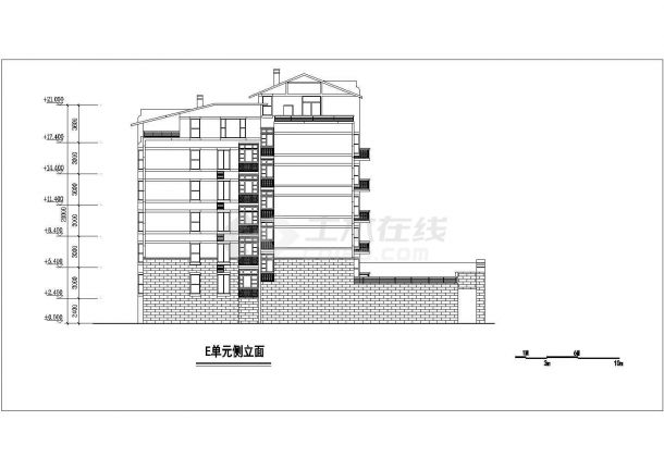 宿州市锦源花园小区6层砖混结构住宅楼立剖面设计CAD图纸-图二
