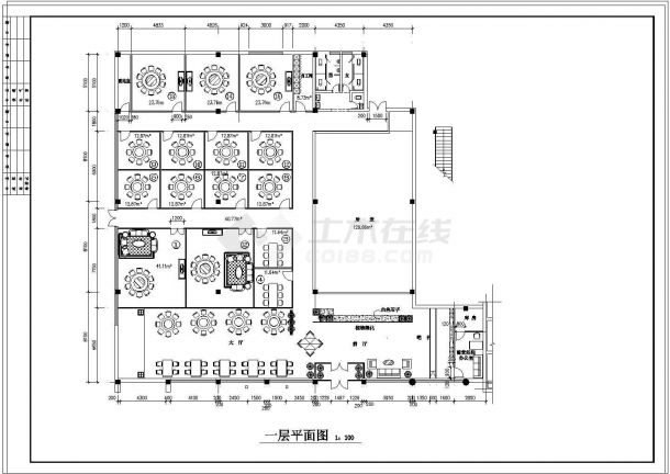 两层餐厅室内装修设计cad平面布置施工图纸-图二