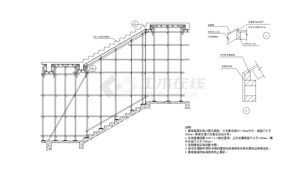 某地桂林某多层住宅楼梯模板示意图CAD图纸-图一