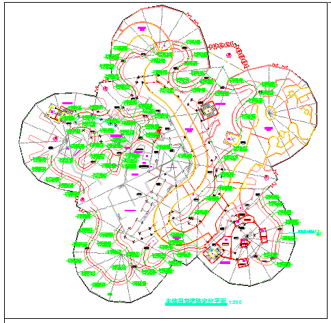 某华南植物园主温室道路CAD详细构造设计定位总平面_图1