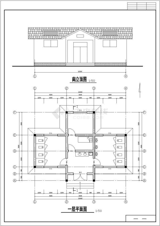 某地区单层服务区公厕建筑方案设计施工CAD图纸-图一