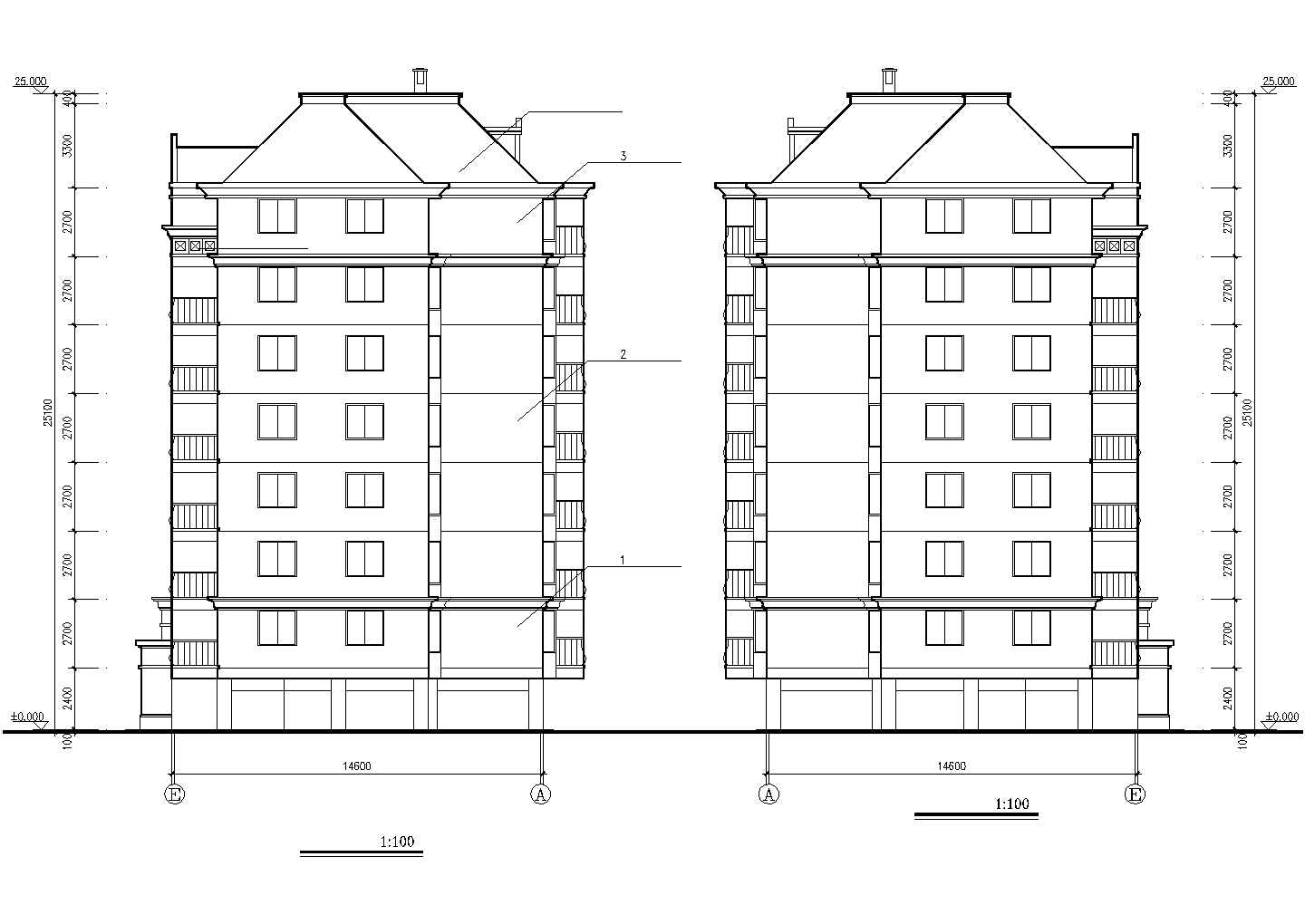 某地区8层复式1梯2户普通住宅楼建筑方案设计施工CAD图纸