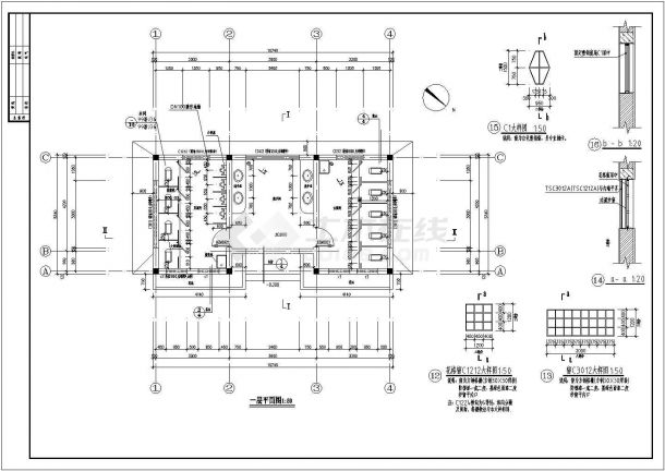 【盐城】某新型万汇广场公共厕所全套施工设计cad图纸-图一