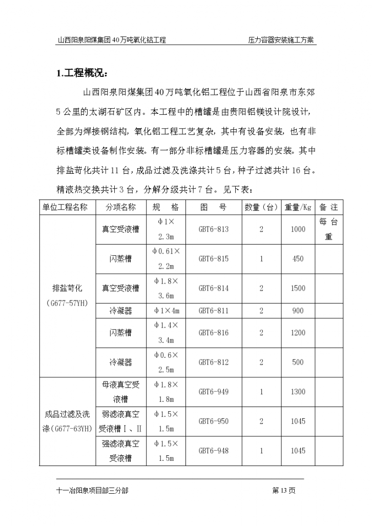 山西阳泉阳煤集团氧化铝工压力容器安装方案-图二