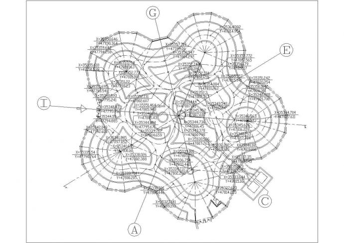 某华南植物园奇花道路CAD详细设计定位图_图1