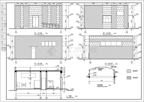 单层砌体结构89平米市区公厕施工设计图纸（建筑设计说明 平面 屋顶平面 墙身大样 四个立面 一个剖面）-图二