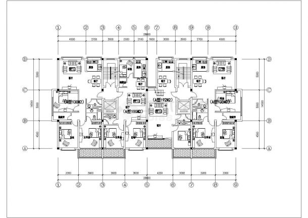 长春市秀合家园小区多栋住宅楼的标准层平面设计图（共8张）-图一