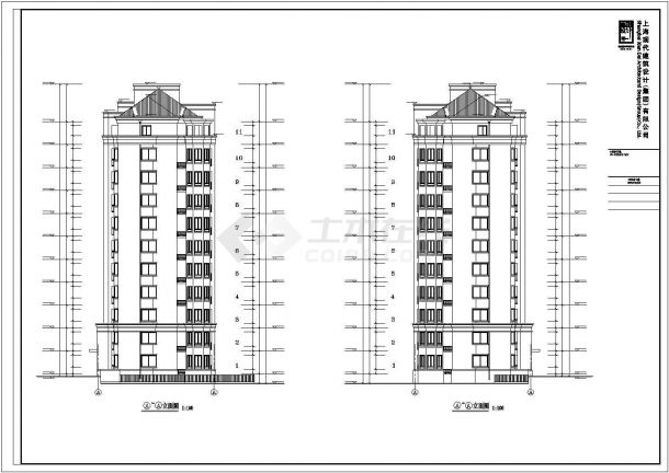 上海某6600平米11层框架结构高层住宅楼建筑设计CAD图纸（含机房层）-图二