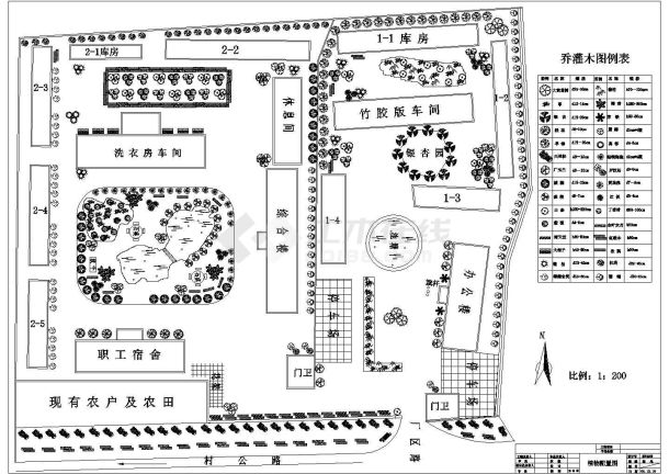 某地区厂区环境绿化总布置详细方案设计施工CAD图纸-图一