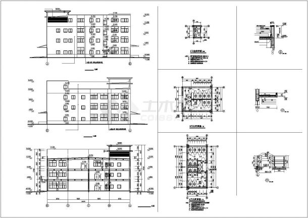 3层工厂建筑施工图【平立剖 楼梯 门窗 卫详】CAD设计施工图纸-图二