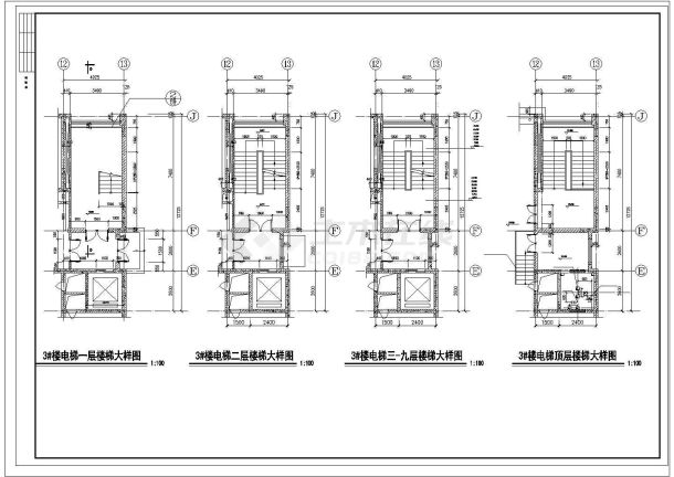 3款酒店楼梯电梯设计cad图纸-图一