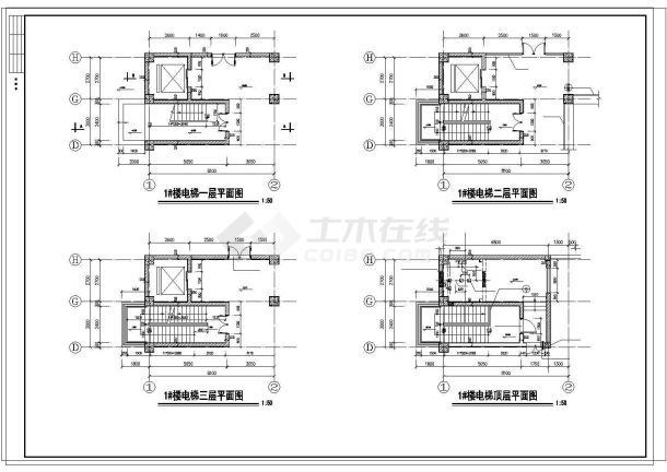 3款酒店楼梯电梯设计cad图纸-图二