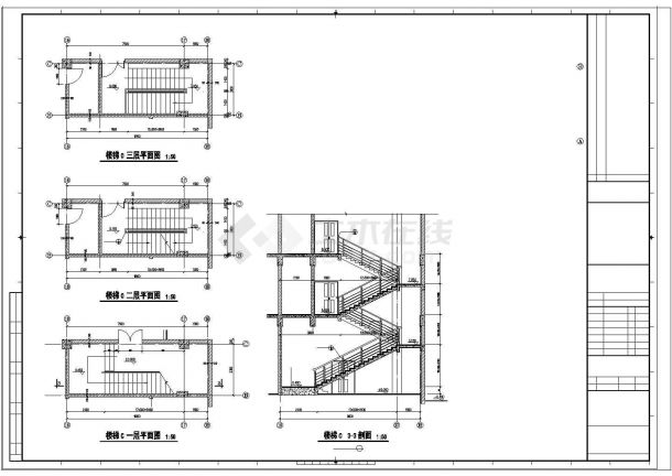 宽3.3米 3层 8层 9层楼梯设计cad施工图-图一