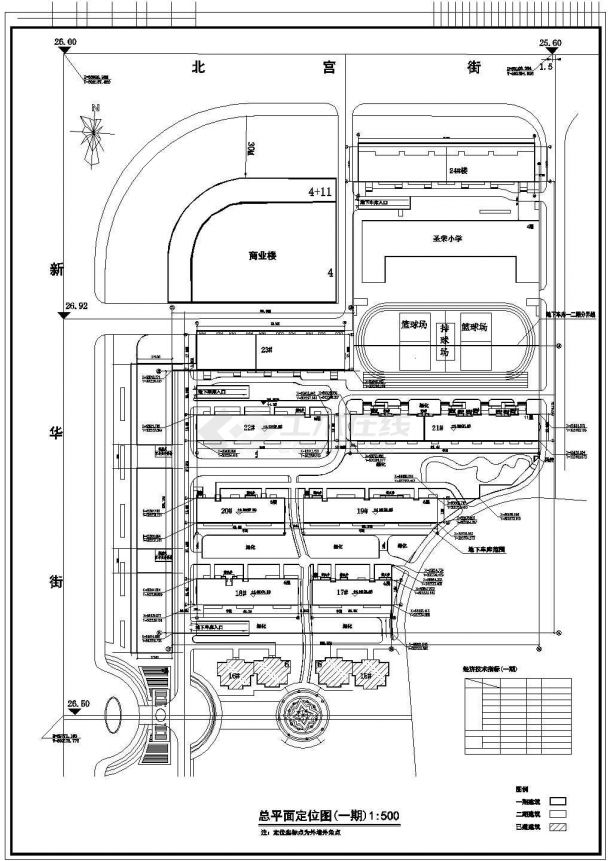 潍坊市圣荣广场生活社区平面规划设计CAD图纸（含学校）-图二