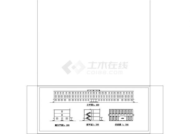 东北省中学学校三层教学楼设计建筑cad图，共2张-图一