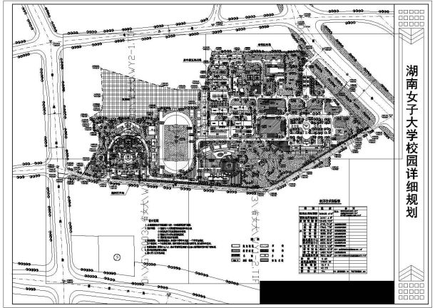 某湖南女大校园CAD完整设计构造建筑规划图-图一