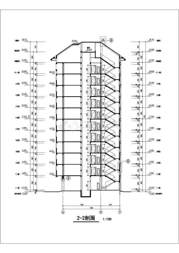 11层框架结构商住楼建筑设计CAD图纸（含阁楼和机房层/1-4层商用）-图一