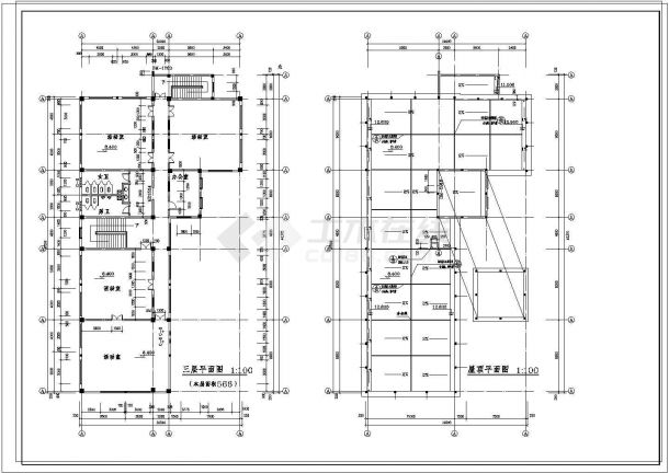 某现代平顶会所CAD平立剖建筑设计施工图-图一