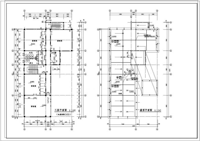某现代平顶会所CAD平立剖建筑设计施工图_图1