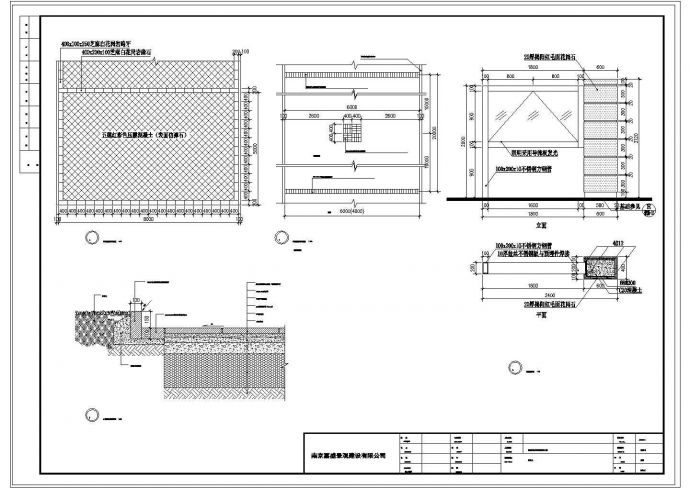 某小区亭廊及景墙和车行道铺地设计cad施工图_图1